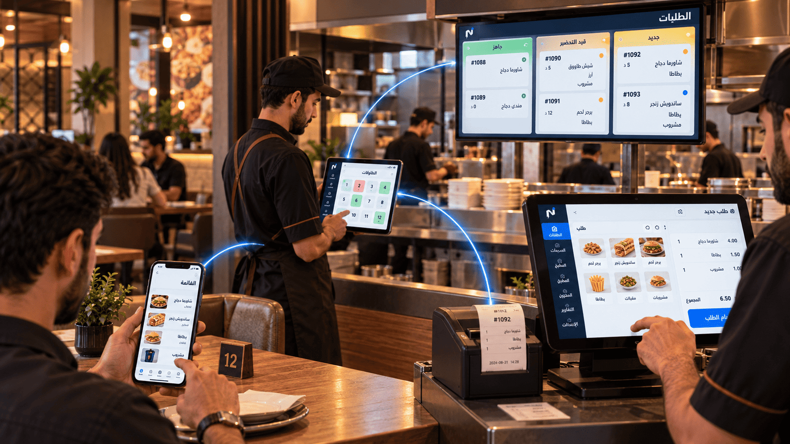 محطة نقطة بيع وأجهزة تشغيل وتجهيزات المطعم المتكاملة في Notify Restaurant